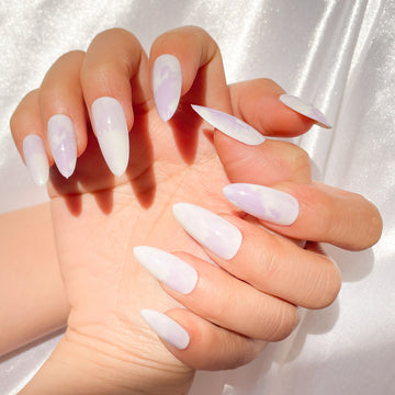 OPOOLA Almond Press on Nails Medium,OPOOLA Rainbow Jelly Soft Gel Fake Nails for Women Fit Natural,  Stick on Nails Reusable, 24pcs False Nails with Design Glue Art Kit